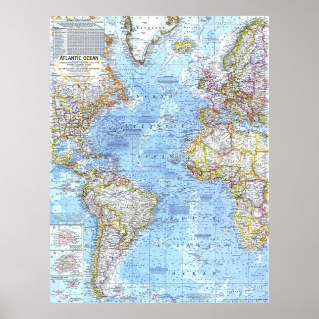 Poster "Atlantik: 1968/heute-Detaillierte Atlantikarte (Frente)