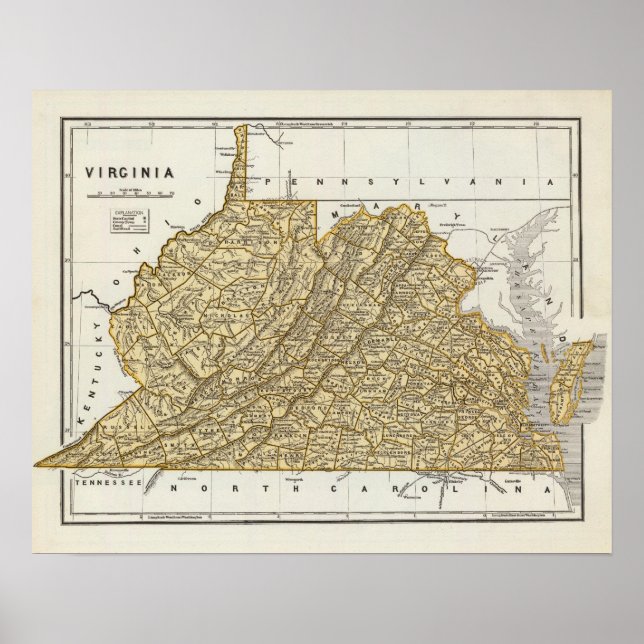 Pôster Atlas do mapa da Virgínia (Frente)
