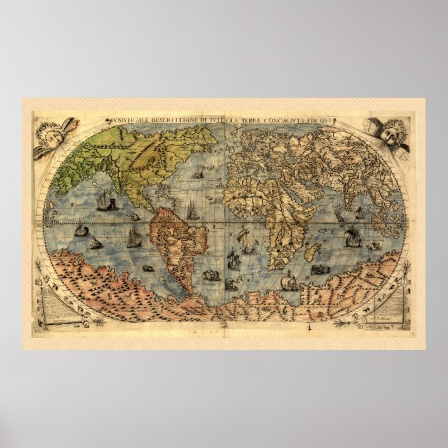 Pôster Atlas Histórico do Mapa Mundial Vintage (Frente)
