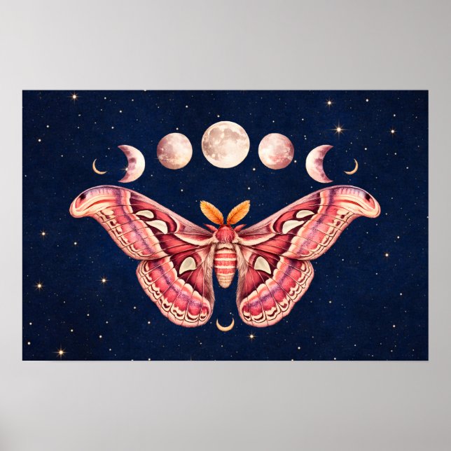 Poster Atlas Moth Celestial Moon Phase | Boho Lunar Art (Frente)