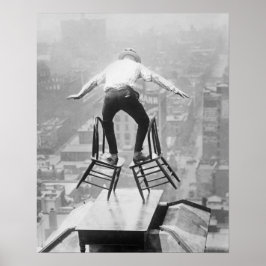Poster Ato de Equilíbrio no Telhado, 1910. Foto Antiga