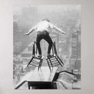 Poster Ato de Equilíbrio no Telhado, 1910. Foto Antiga