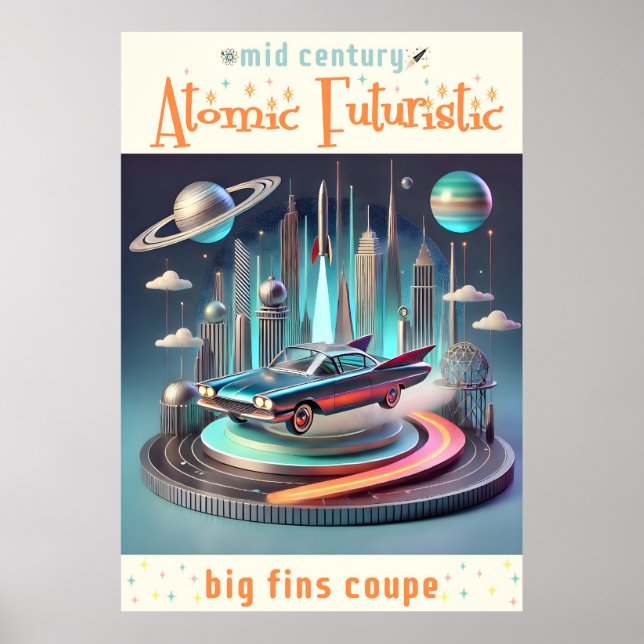 Poster Atomic Futuristic Big Fins Coupe Car (Frente)