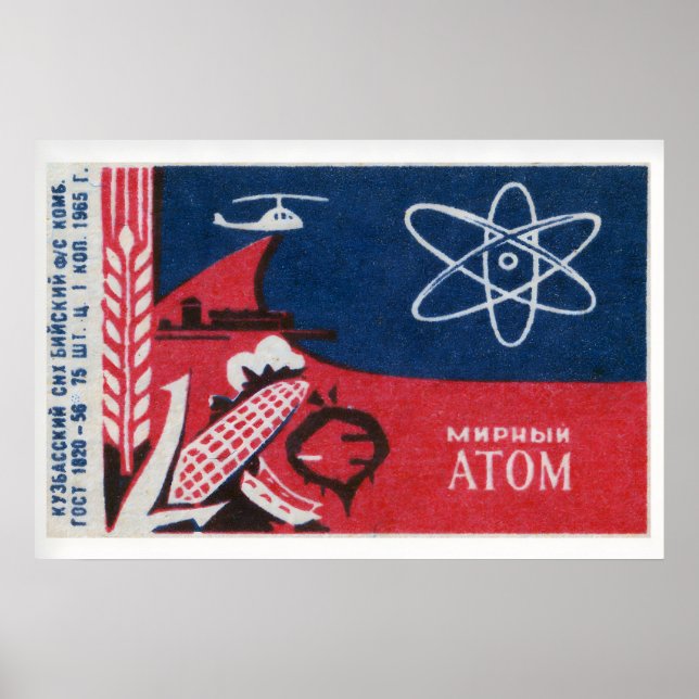 Poster Atomic Symbol Soviet Union Mid-Century Matchbox (Frente)
