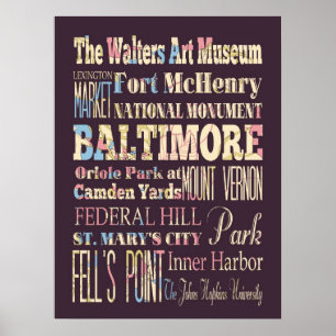 Pôster Atrações e locais famosos de Baltimore, Maryland