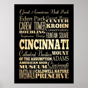 Pôster Atrações e locais famosos de Cincinnati, Ohio