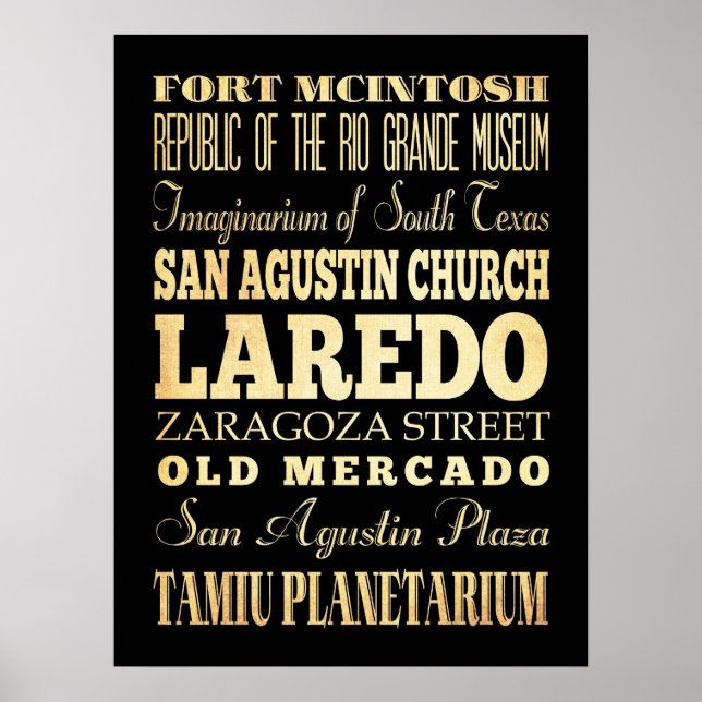 Poster Atrações e locais famosos de Laredo, Texas (Frente)