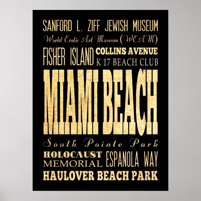 Poster Atrações e locais famosos de Miami Beach, Flórida (Frente)