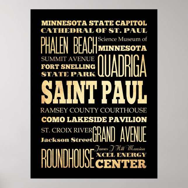 Pôster Atrações e locais famosos de Rua Paul, Minnesota (Frente)