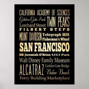 Poster Atrações & lugares famosos de San Francisco, CA