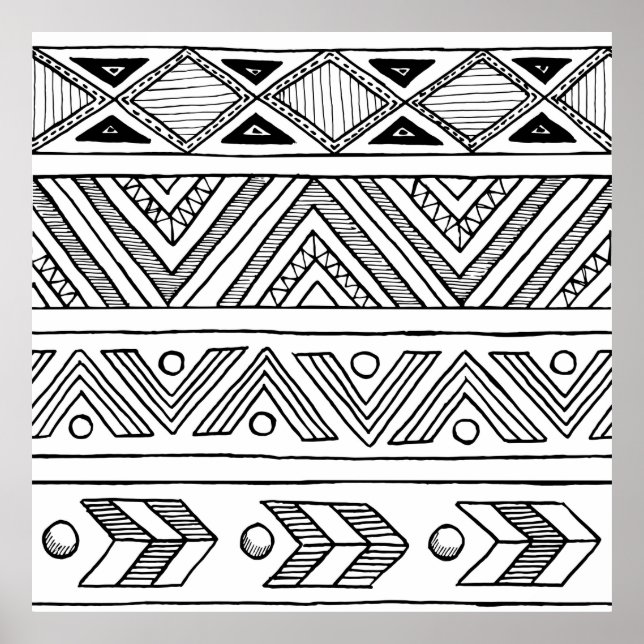 Poster Atraídos à mão com um padrão tribal ornamental sem (Frente)