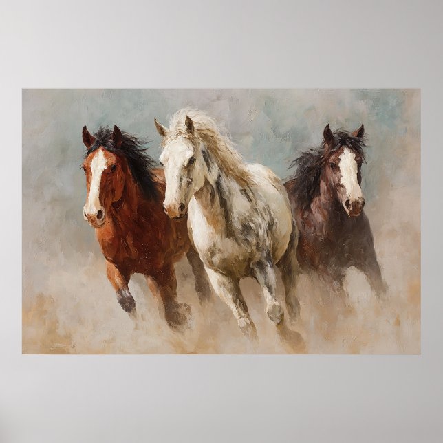 Poster Através da Arte de Cavalos Galopantes (Frente)