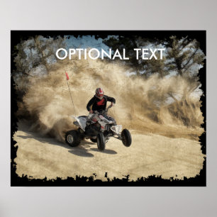 Pôster ATV na estrada de terra na nuvem de poeira w/Edges