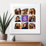 Pôster Aubergine and White Photo Collage Custom Monogram<br><div class="desc">You can use Instagram photos for this design. Use 8 square photos to create a unique and personal gift. Or you can keep the hipster puppy and make a trendy keepsake. If you need to adjust the pictures,  click on the customize tool to make changes.</div>
