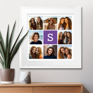 Pôster Aubergine and White Photo Collage Custom Monogram