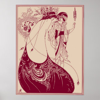 Pôster Aubrey Beardsley Peacock Skirt Maroon