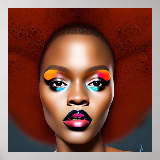 Poster Auburn Queen Orange Brown Hair Black Melanin Afro (Frente)