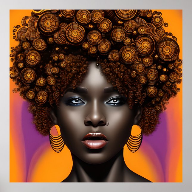 Poster Auburn Queen Orange Brown Hair Black Melanin Afro (Frente)