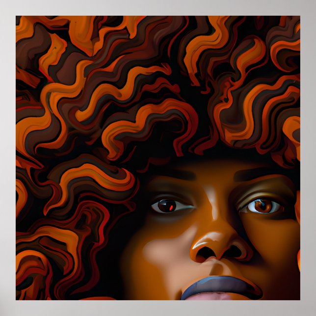 Poster Auburn Queen Orange Brown Hair Black Melanin Afro (Frente)