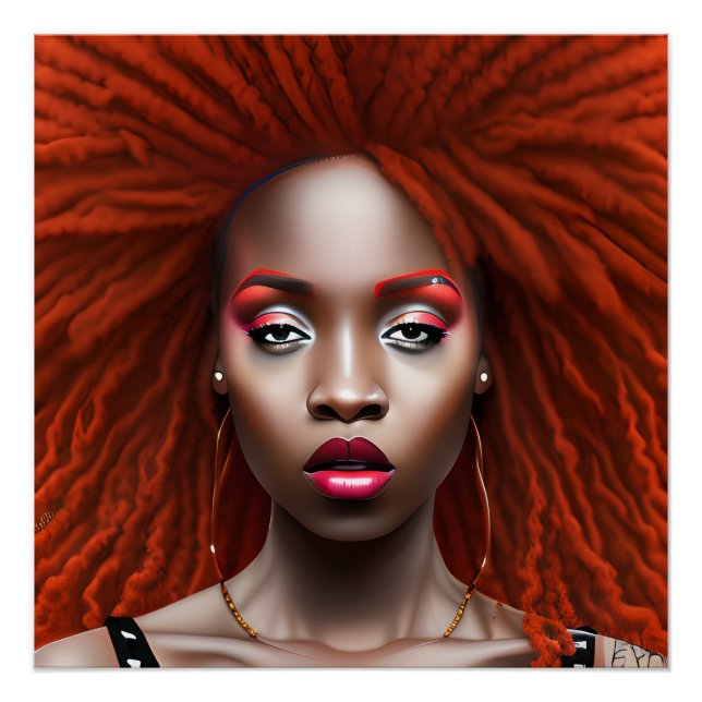 Pôster Auburn Queen Red Brown Hair Black Melanin Afro