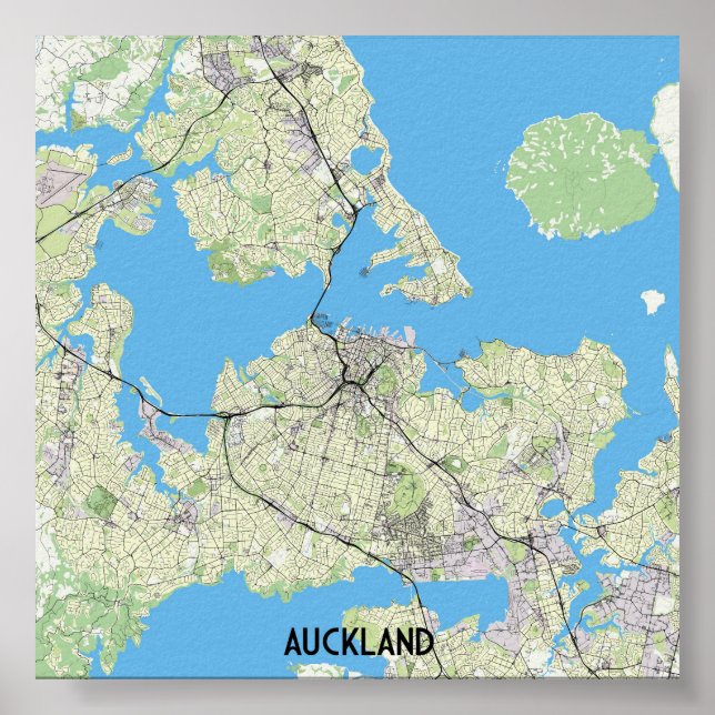 Poster Auckland, mapa da Nova Zelândia (Frente)