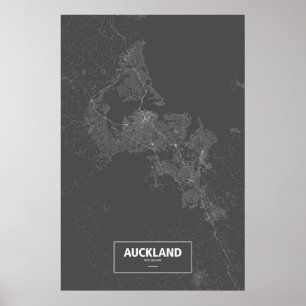 Poster Auckland, Nova Zelândia (branco a preto)