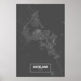 Poster Auckland, Nova Zelândia (branco a preto)