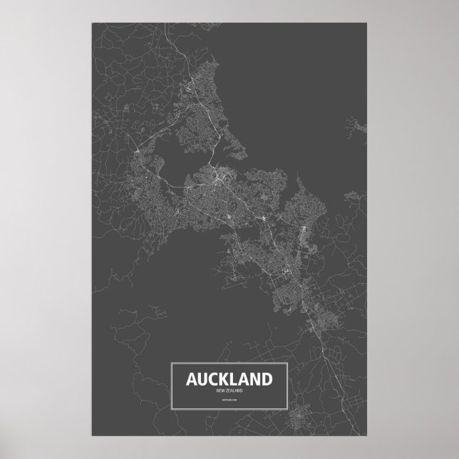 Poster Auckland, Nova Zelândia (branco a preto) (Frente)