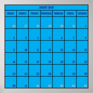 Poster August 2020 monthly planer calendar
