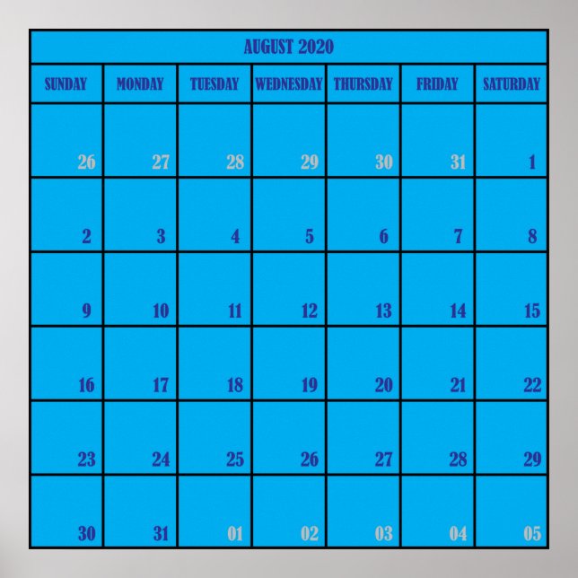 Poster August 2020 monthly planer calendar (Frente)