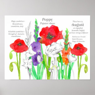 Poster August Birthday Poppies Gladiolus Birthday