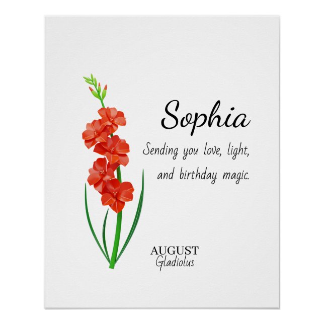 Pôster August Gladiolus Personalized Birthday (Frente)