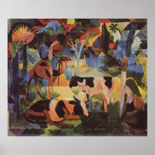 Pôster August Macke Landscape com Vacas e Camelo
