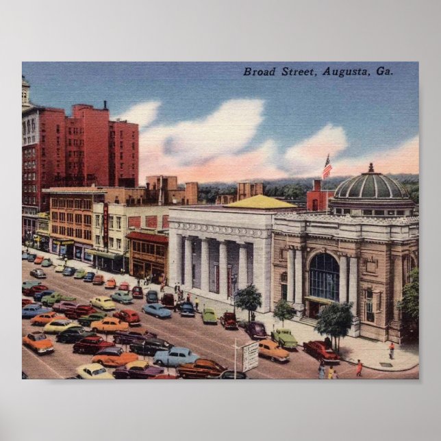 Poster Augusta, Georgia, Broad Street, Vintage View (Frente)