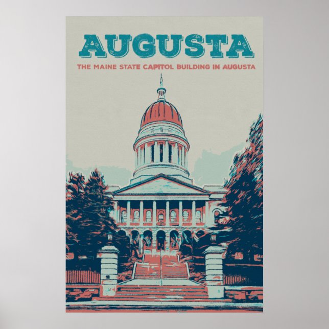 Poster Augusta Maine - ilustração em maiúsculas (Frente)