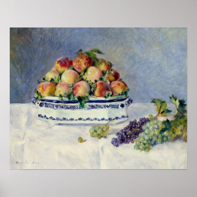 Pôster Auguste Renoir - Vida Estática com Pêssegos e Uvas (Frente)