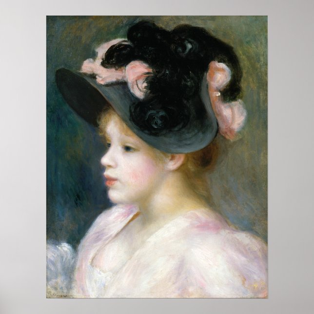 Poster Auguste Renoir Young Girl in a Pink and Black Hat (Frente)
