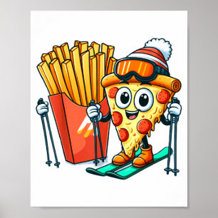 Poster Aula de esqui para crianças pizza batata frita esq