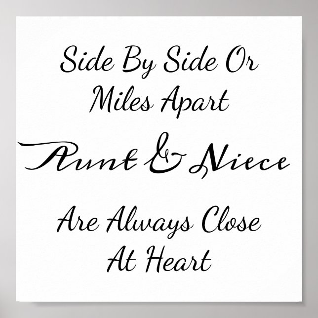 Poster Aunt & Niece Quote – Side By Side or Miles Apart (Frente)