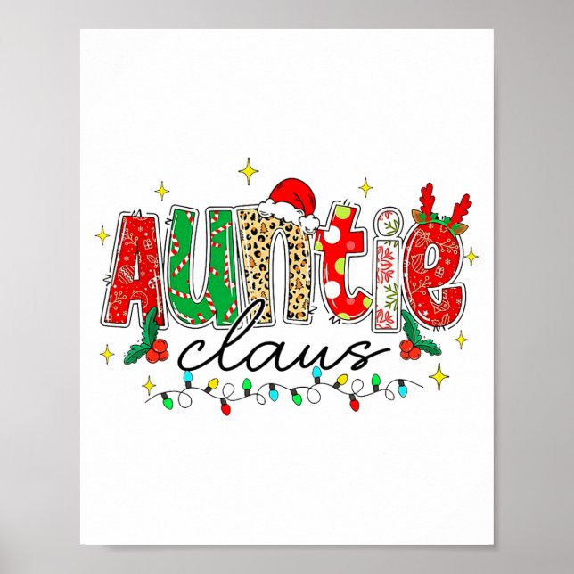 Poster Auntie Claus Aunt Christmas Lights Pajama Family M (Frente)