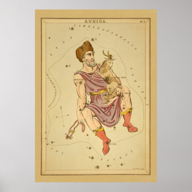 Poster Auriga Charioteer - Gráfico de Estrelas Astronômic (Frente)