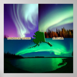 Poster Aurora boreal da colagem de Alaska