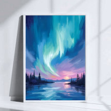 Aurora Boreal Inverno Aquarela