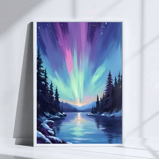 Poster Aurora Boreal | Luzes do Norte Aquarela (Criador carregado)