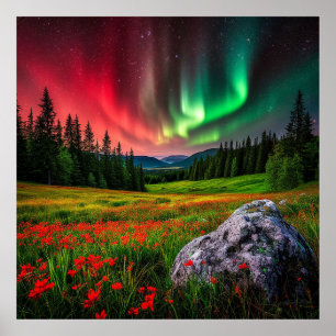 Poster Aurora Borealis Ilumina um Prado Cênico