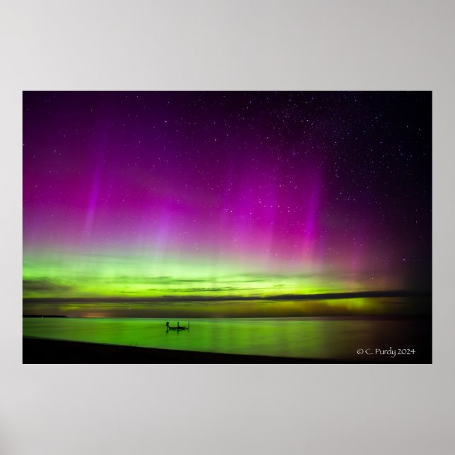 Poster Aurora Borealis sobre Hammond Bay Michigan (Frente)