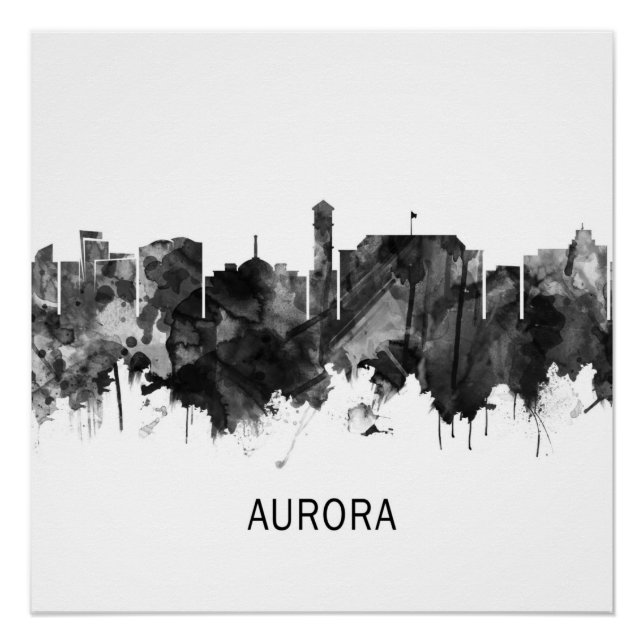 Pôster Aurora Colorado Skyline BW (Frente)