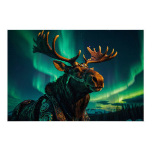 Pôster Aurora de inverno e Arte Selvagem de Moose Steampu