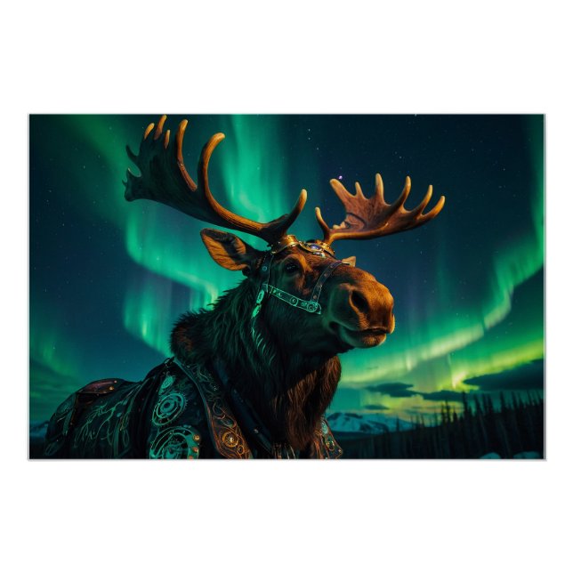 Pôster Aurora de inverno e Arte Selvagem de Moose Steampu (Frente)