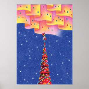 Poster Aurora e uma árvore de Natal.